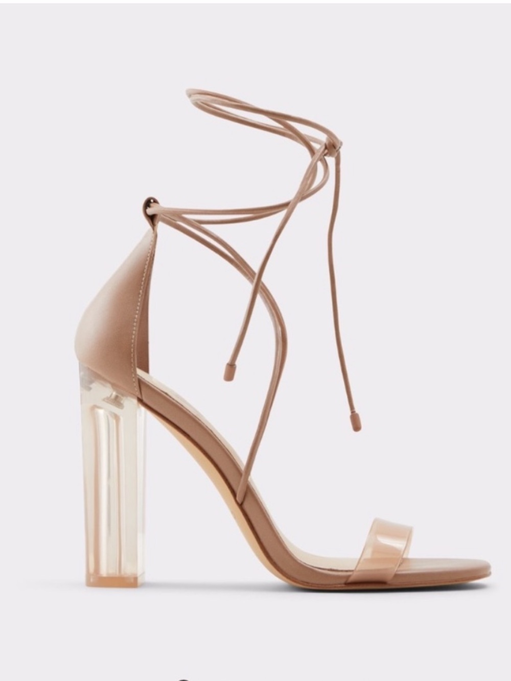 ALDO Onardonia Nude Clear Block Heel Lace Up Sandals Size 9 Like New